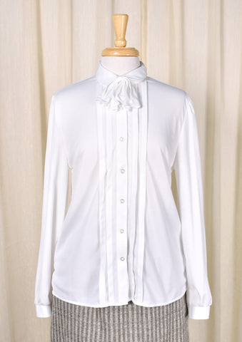 1940s Style Vintage White Bow Blouse Cats Like Us