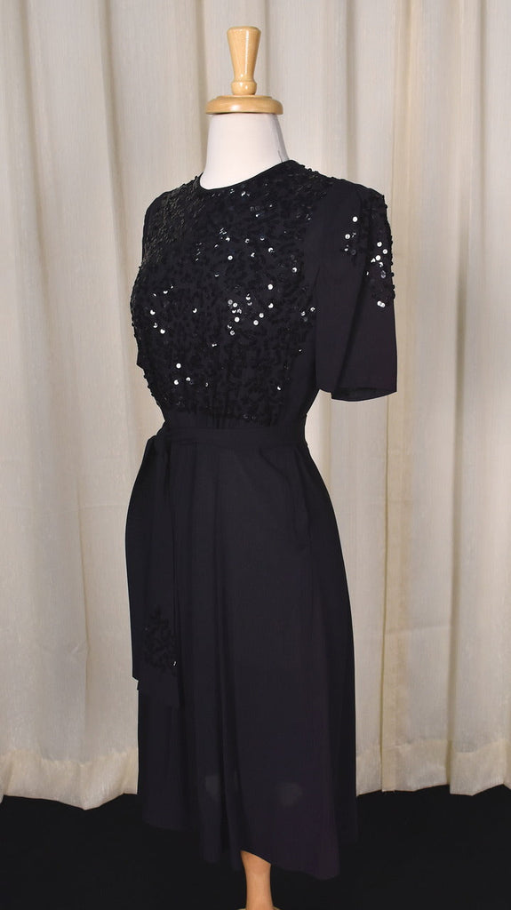 1940s Vintage LBD Sequin Sash Dress Cats Like Us 1940s Vintage LBD Sequin Sash Dress Cats Like Us