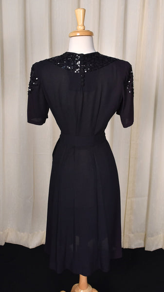1940s Vintage LBD Sequin Sash Dress Cats Like Us