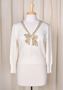 1940s Vintage Style Gold Bow Sweater Cats Like Us