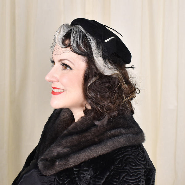 1950s Black Feather Vintage Velour Hat Cats Like Us