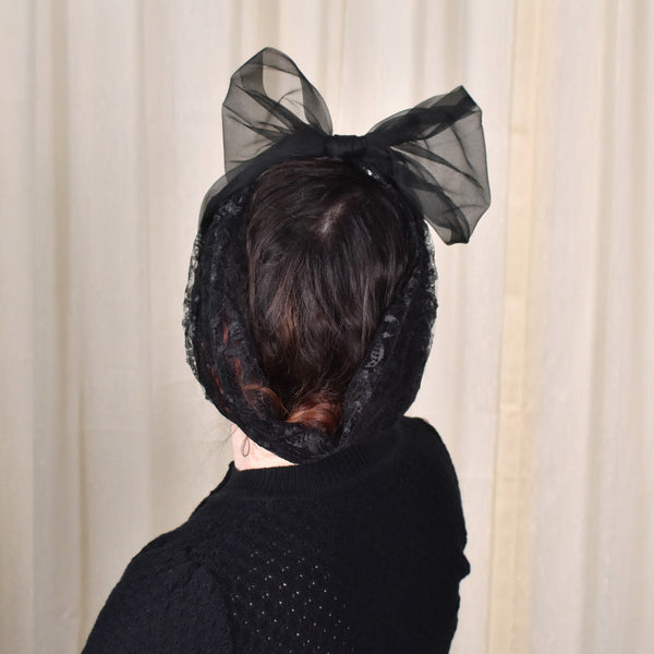 1950s Black Lace Head Scarf Tie Cats Like Us