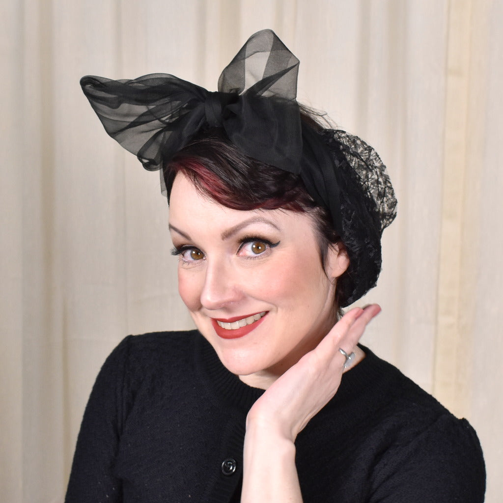 1950s Black Lace Head Scarf Tie Cats Like Us