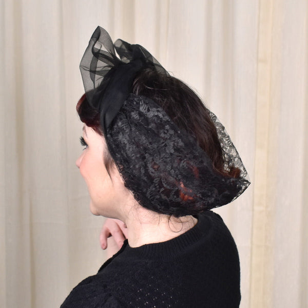 1950s Black Lace Head Scarf Tie Cats Like Us