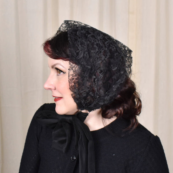 1950s Black Lace Head Scarf Tie Cats Like Us