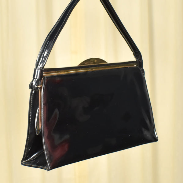 1950s Black Patent Gold Handbag Cats Like Us