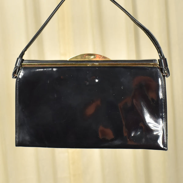 1950s Black Patent Gold Handbag Cats Like Us