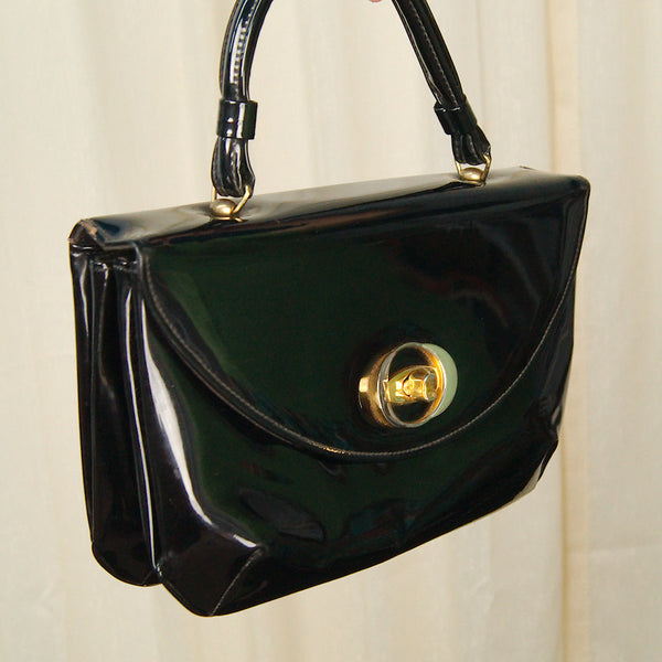 1950s Black Patent Handbag Cats Like Us