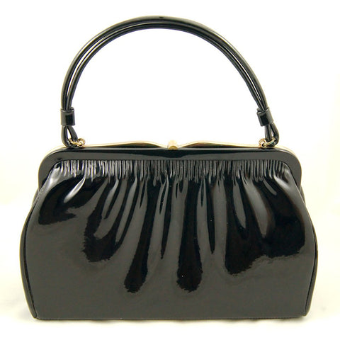 1950s Black Patent Heart Bag Cats Like Us