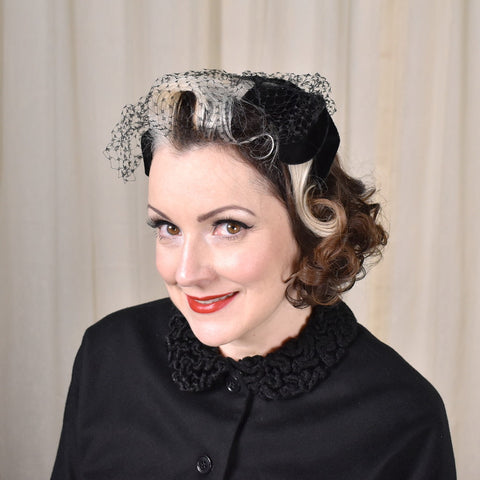 1950s Black Petal Vintage Crescent Hat Cats Like Us