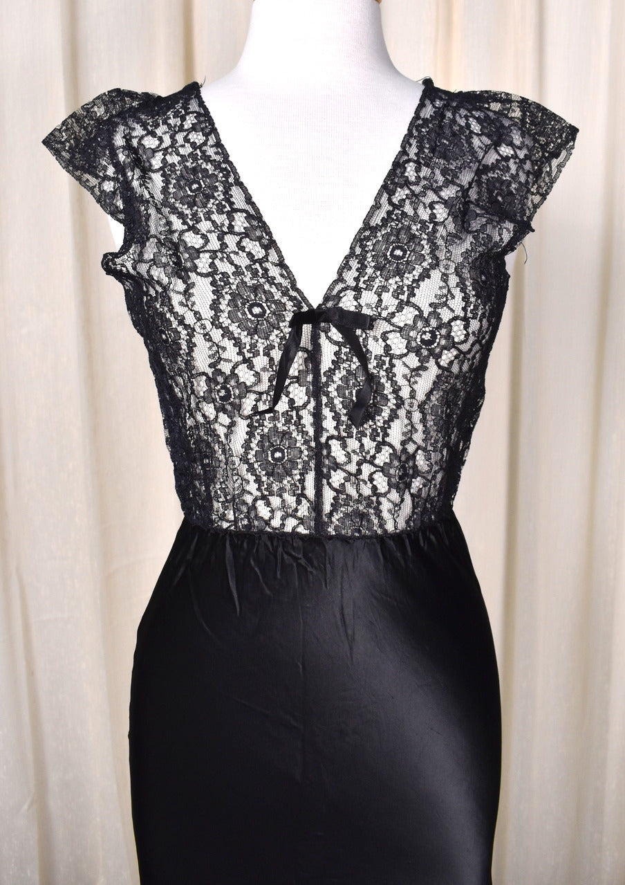 トップス vintage Black sheer top antique lace 1950s-Black-Sheer-Top-Lace-