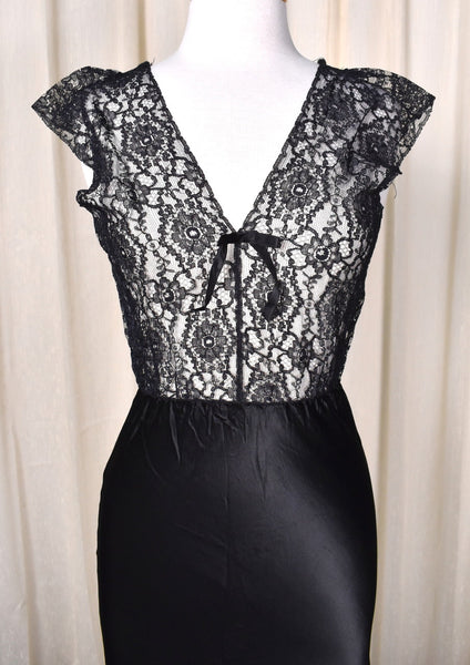 1950s Black Sheer Top Lace Nightgown Cats Like Us