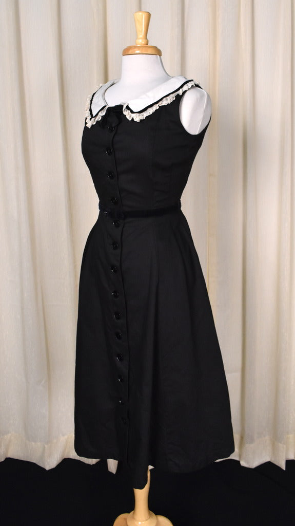 1950s Black Swing Dress w Lace Collar Cats Like Us 1950s Black Swing Dress w Lace Collar Cats Like Us