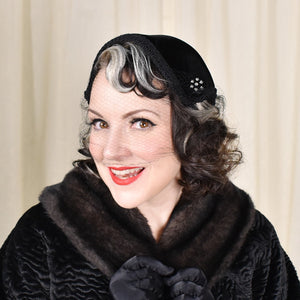 1950s Black Velvet Vintage Crescent Hat Cats Like Us