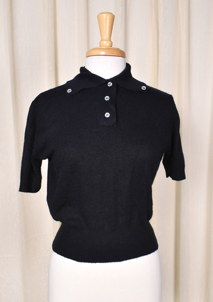 1950s Blk Button Collar Sweater Cats Like Us