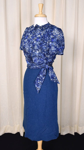 1950s Blue 3pc Tweed Skirt Suit Cats Like Us