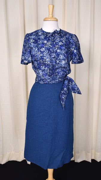 1950s Blue 3pc Tweed Skirt Suit Cats Like Us