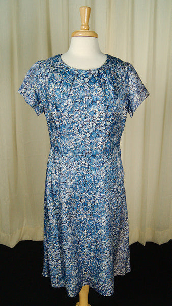1950s Blue Floral Bow Dress Cats Like Us