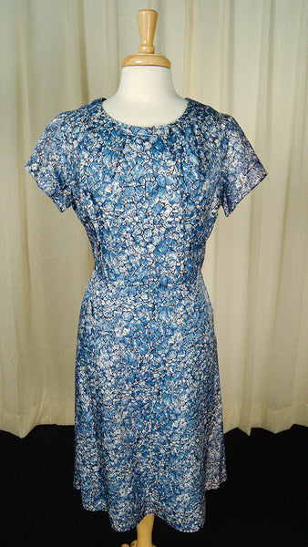 1950s Blue Floral Bow Dress Cats Like Us