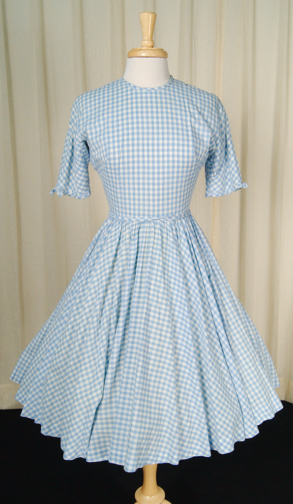 1950s Blue Gingham Swing Dress Cats Like Us