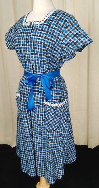 1950s Blue Houndstooth Dress Cats Like Us