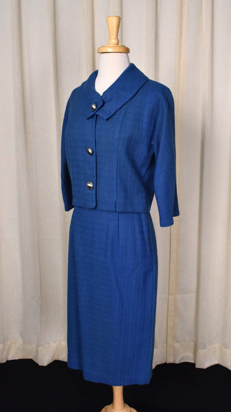 1950s Blue Silver Button Skirt Suit Set Cats Like Us