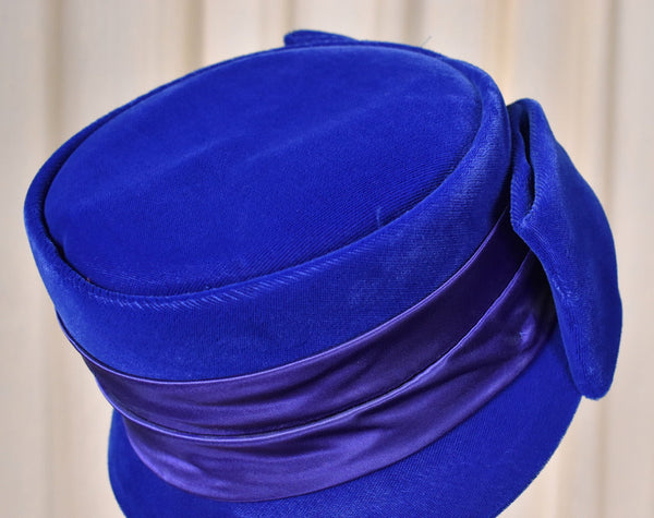 1950s Bright Blue Velvet Cloche Hat Cats Like Us