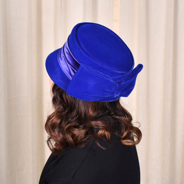 1950s Bright Blue Velvet Cloche Hat Cats Like Us