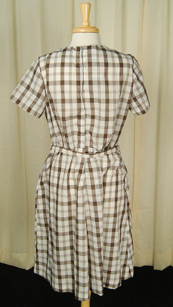 1950s Brown Checker Rose Dress Cats Like Us