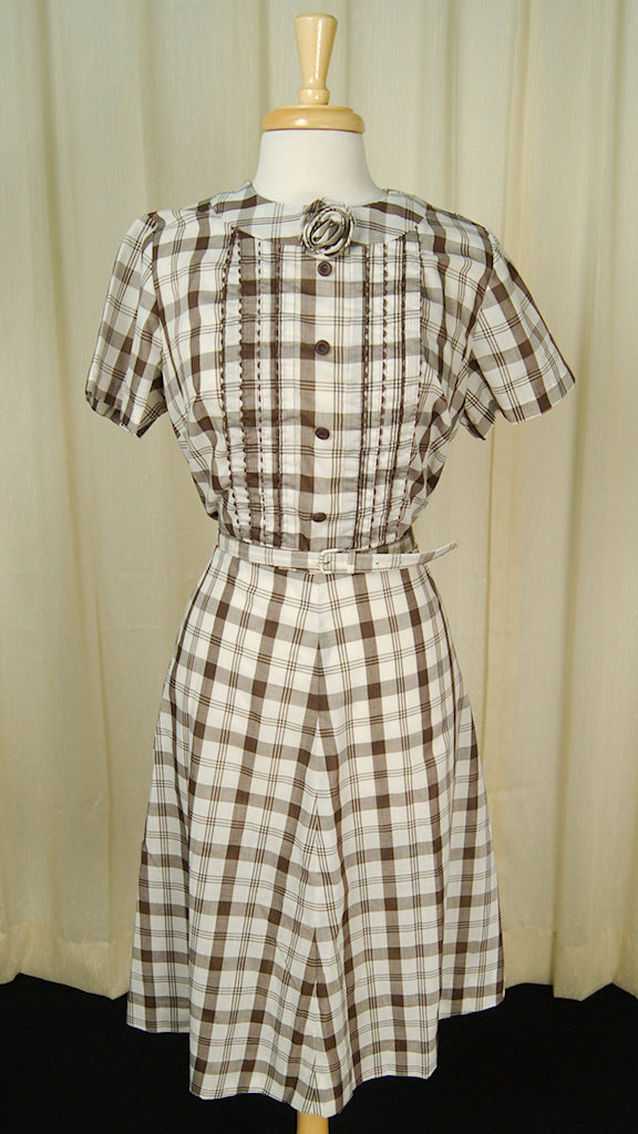 1950s Brown Checker Rose Dress – Cats Like Us