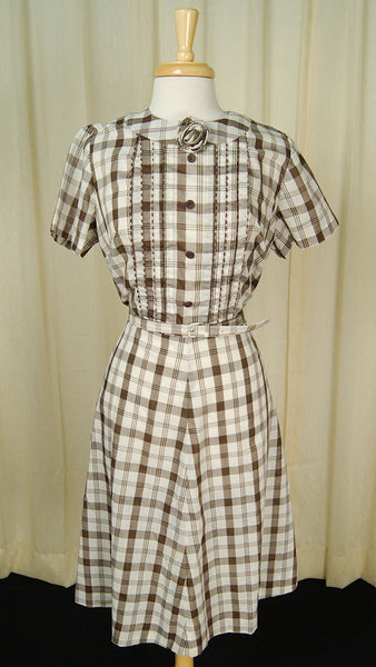 1950s Brown Checker Rose Dress Cats Like Us