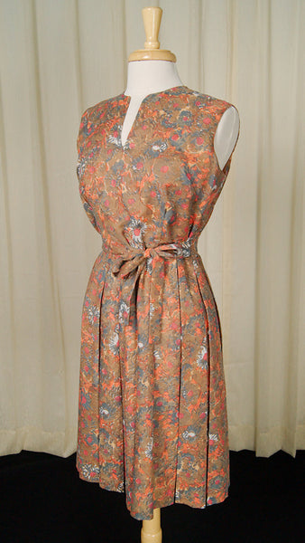 1950s Brown Floral Pleat Dress Cats Like Us