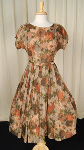 1950s Brown Sheer Floral Dress Cats Like Us