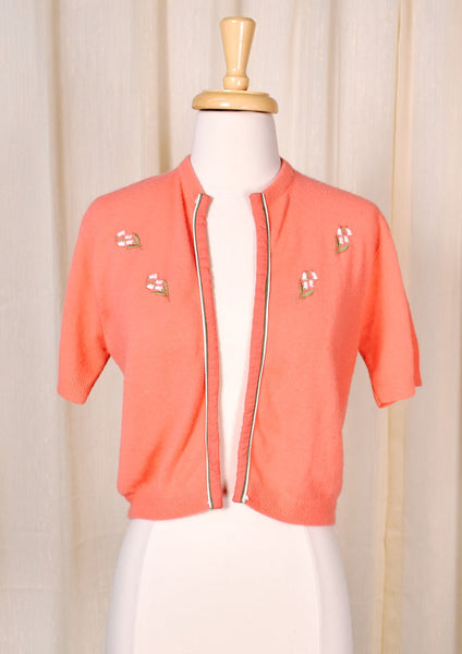 1950s Coral Lily Cropped Cardi Cats Like Us