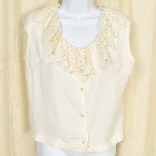 1950s Cream Lace Ruffle Vintage Top Cats Like Us