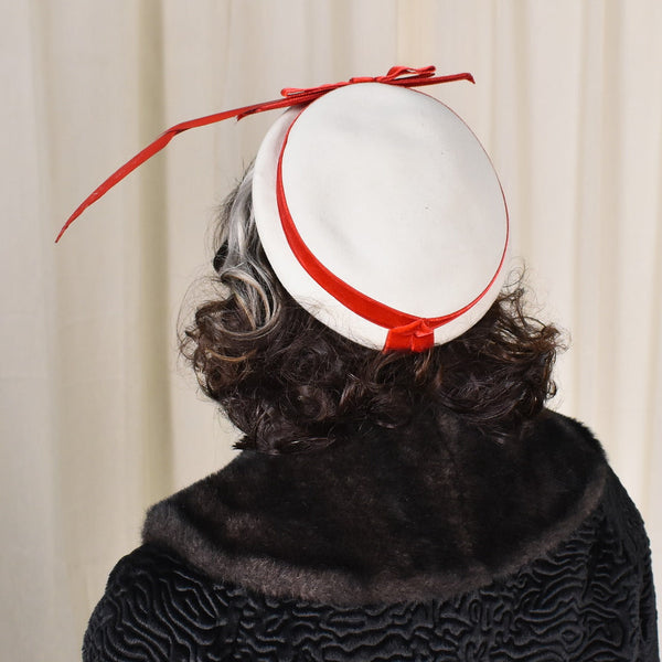 1950s Cream & Red Feather Vintage Hat Cats Like Us