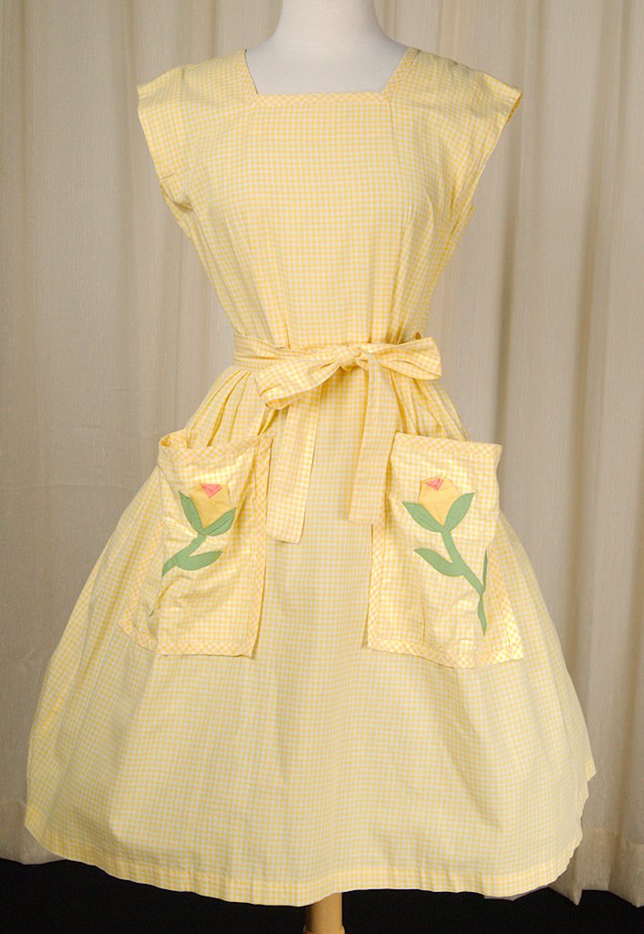 1950s Gingham Floral Wrap Dress Cats Like Us