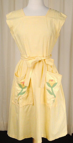 1950s Gingham Floral Wrap Dress Cats Like Us