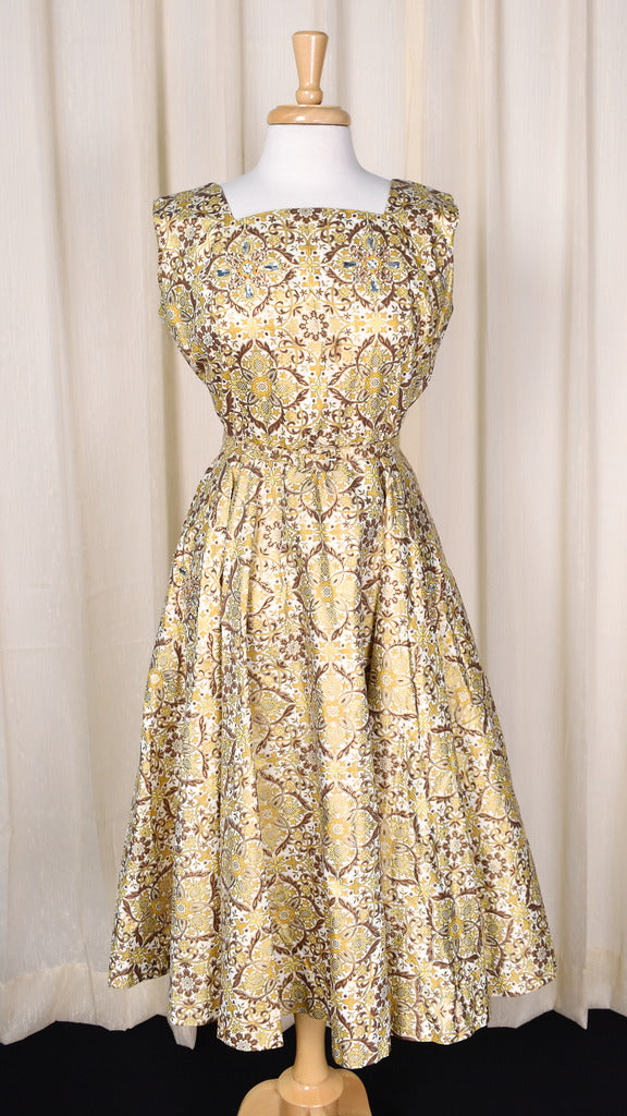 gold 1950s dress 1950s Gold Beaded Dance Vintage Dress – Cats Like Us