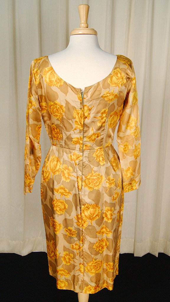 1950s Gold Rose Wiggle Dress  Cats Like Us