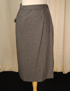 1950s Gray Wool Skirt w Bow Cats Like Us