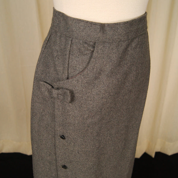 1950s Gray Wool Skirt w Bow Cats Like Us