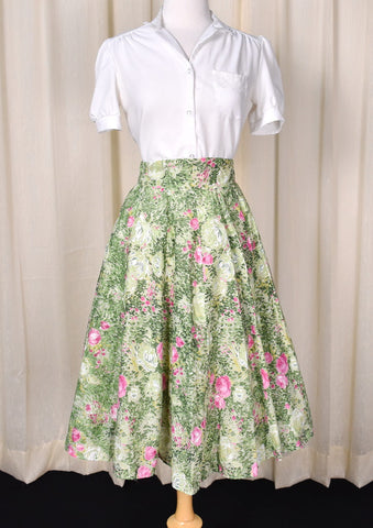 1950s Green Watercolor Skirt Cats Like Us
