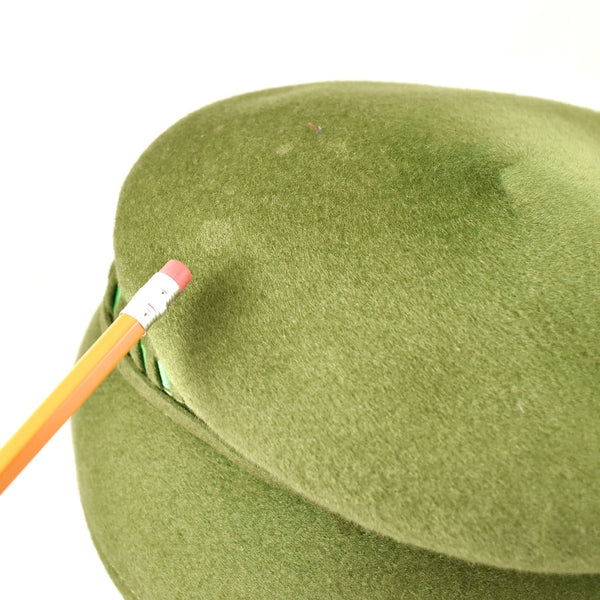 1950s Green Wool Ribbon Vintage Hat Cats Like Us