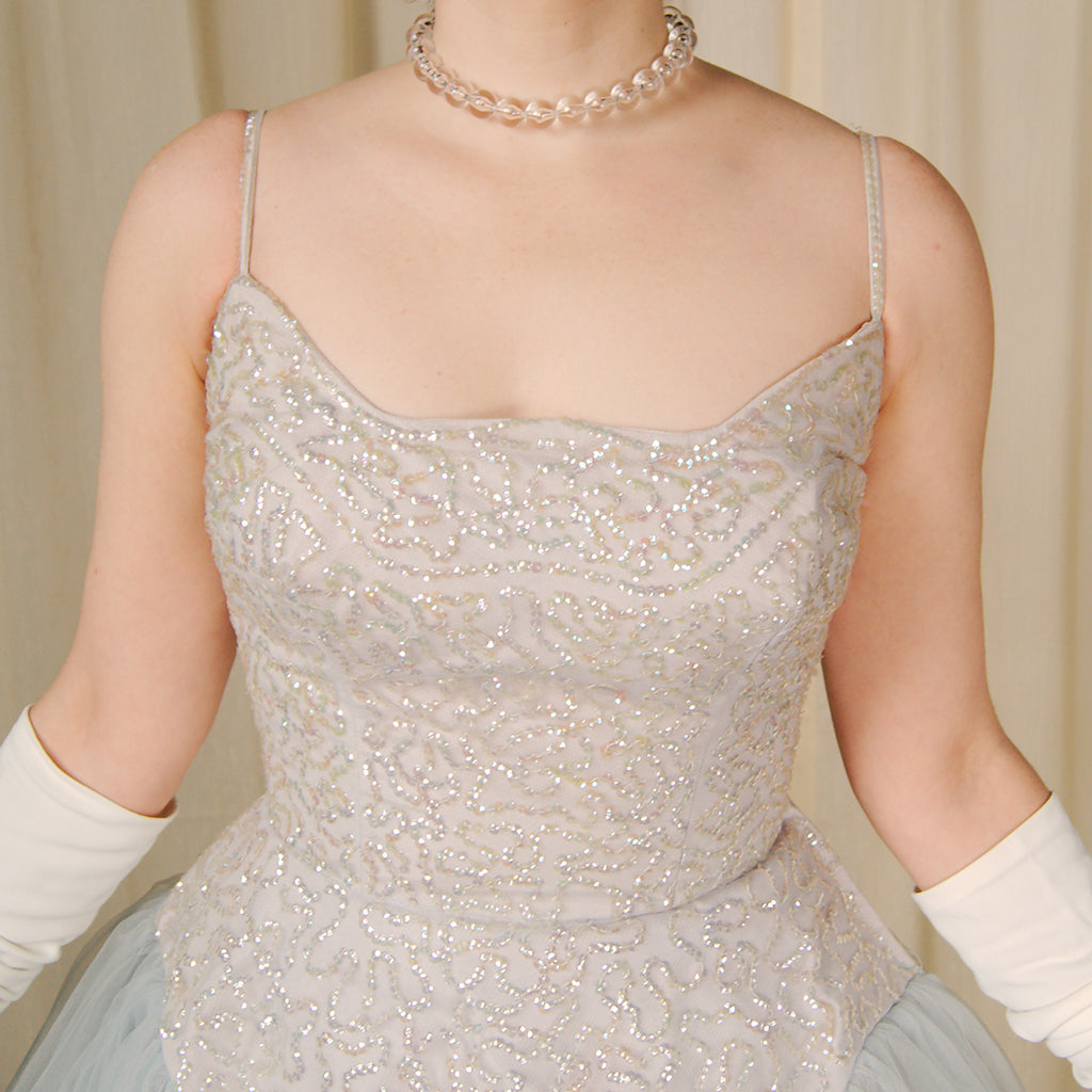 slim fit dress slacks Light Blue Iridescent Sequin Lace-Up Prom Dress with Slit – jkprom main image 0