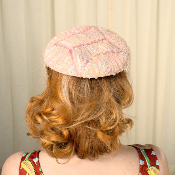 1950s Light Pink Sequin Hat Cats Like Us