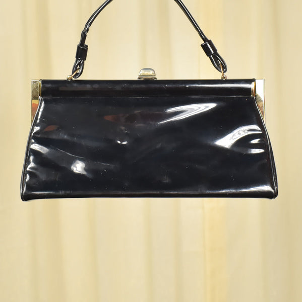 1950s Long Black Patent Vintage Handbag Cats Like Us