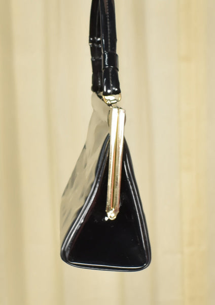 1950s Long Black Patent Vintage Handbag Cats Like Us
