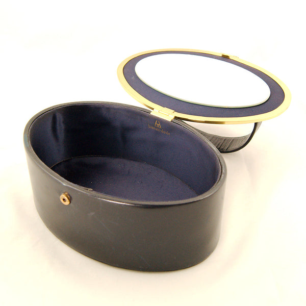 1950s Navy Leather Oval Box Bag Cats Like Us