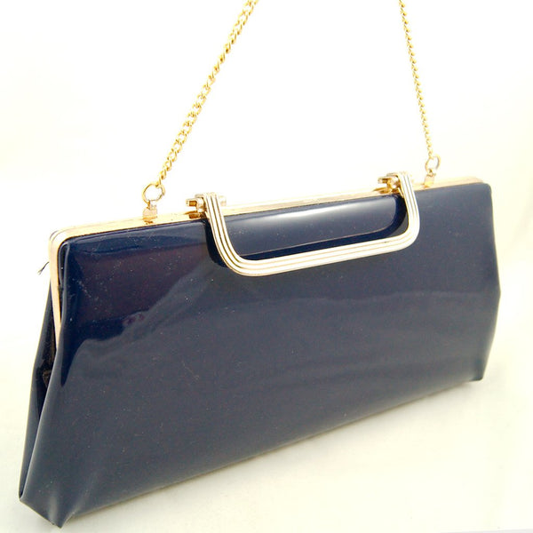 1950s Navy Patent Clutch Bag Cats Like Us
